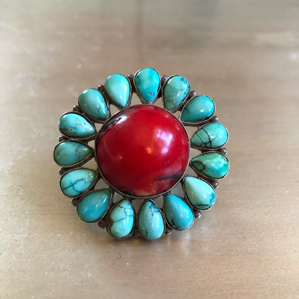 Turquoise and Coral Ring